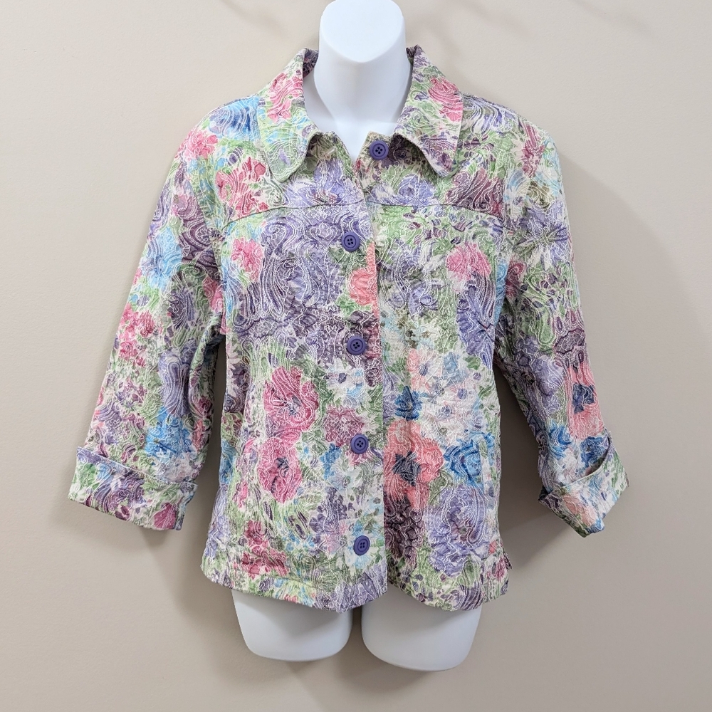 Purple Green Blue Floral Brocade Multicolor Blazer